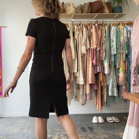 Vintage Badgely Mischka Textured Waffle Knit Little Black Cocktail Dress - Picture 8 of 16